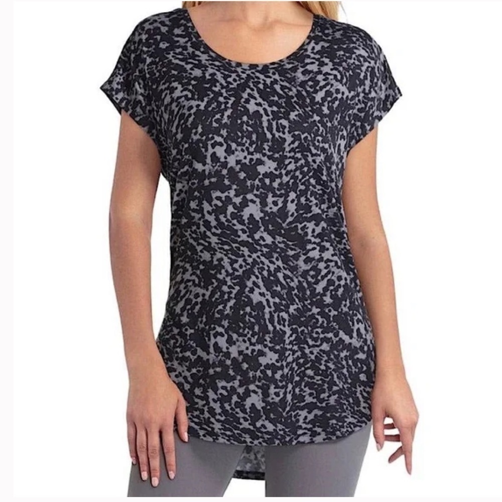 H by Halston Black & Grey Abstract Animal Print High Low Top Medium NWT